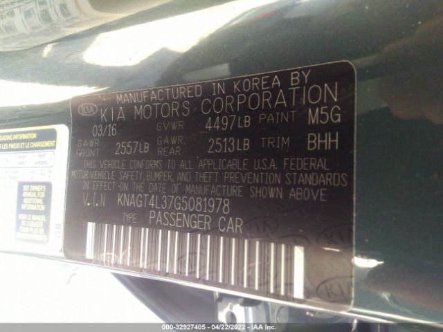 Photo 8 VIN: KNAGT4L37G5081978 - KIA OPTIMA 