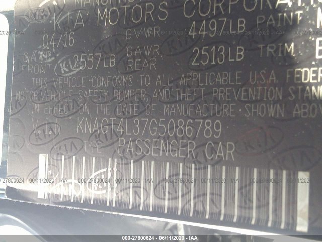 Photo 8 VIN: KNAGT4L37G5086789 - KIA OPTIMA 