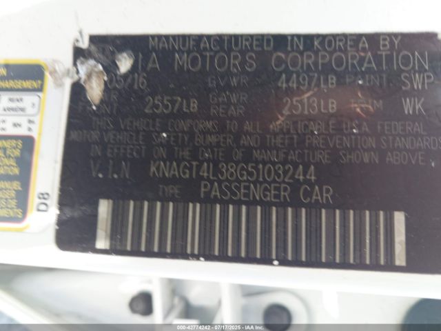 Photo 8 VIN: KNAGT4L38G5103244 - KIA OPTIMA 