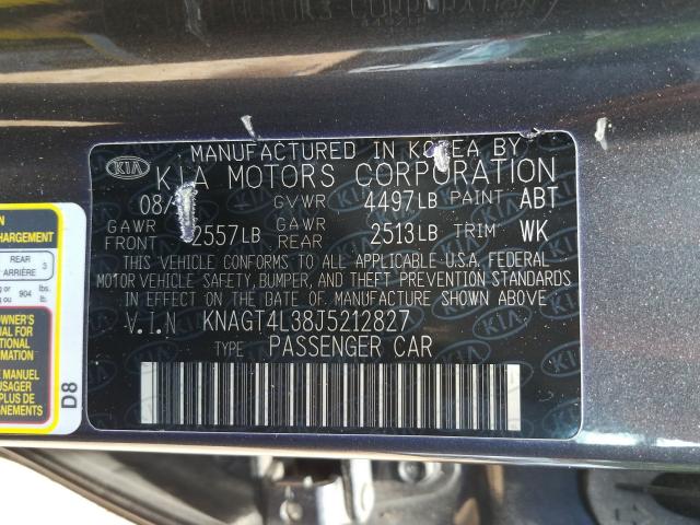 Photo 9 VIN: KNAGT4L38J5212827 - KIA OPTIMA LX 