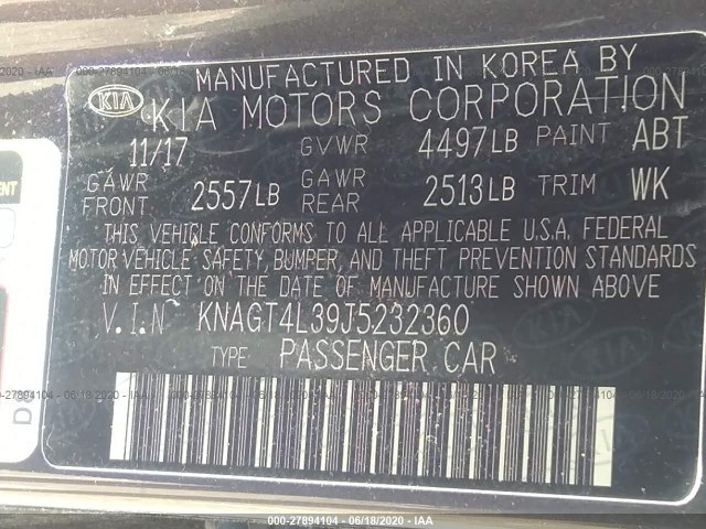 Photo 8 VIN: KNAGT4L39J5232360 - KIA OPTIMA 