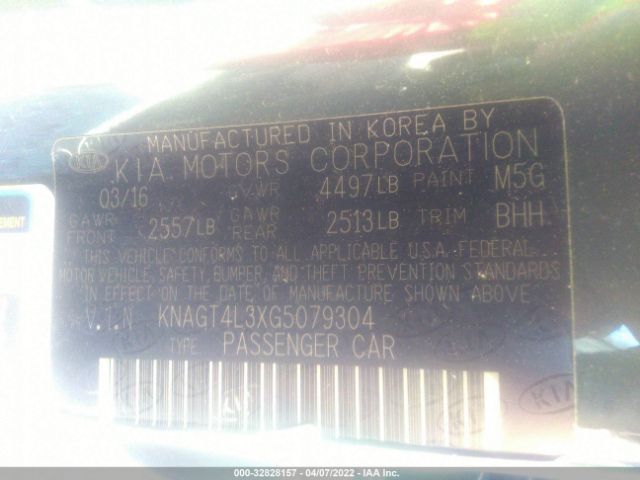 Photo 8 VIN: KNAGT4L3XG5079304 - KIA OPTIMA 