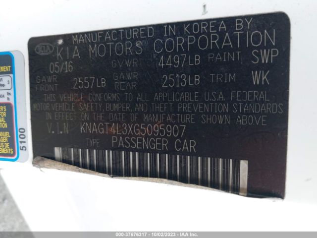 Photo 8 VIN: KNAGT4L3XG5095907 - KIA OPTIMA 