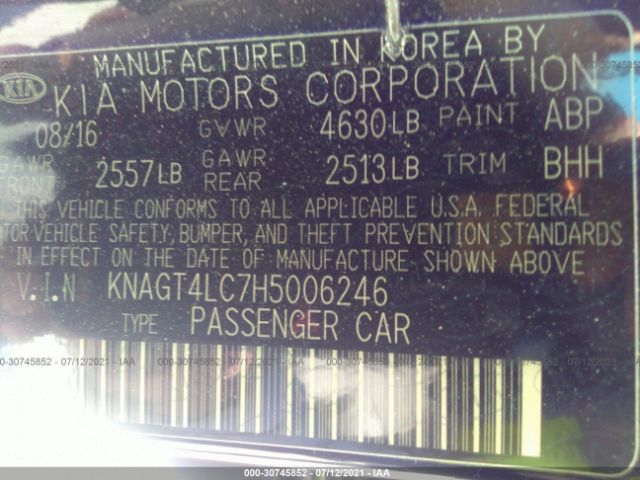 Photo 8 VIN: KNAGT4LC7H5006246 - KIA OPTIMA HYBRID 