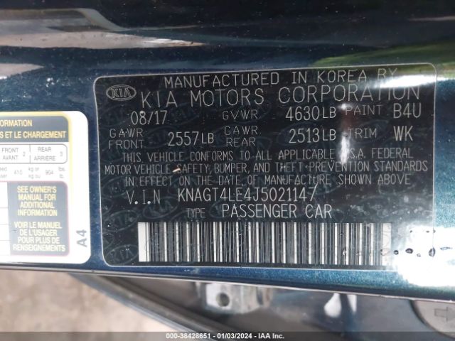 Photo 8 VIN: KNAGT4LE4J5021147 - KIA OPTIMA HYBRID 