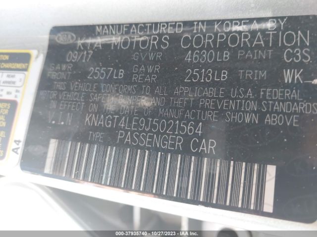 Photo 8 VIN: KNAGT4LE9J5021564 - KIA OPTIMA HYBRID 