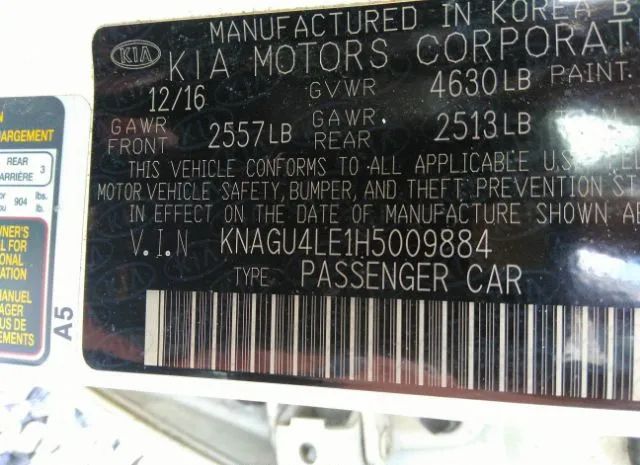 Photo 8 VIN: KNAGU4LE1H5009884 - KIA OPTIMA HYBRID 