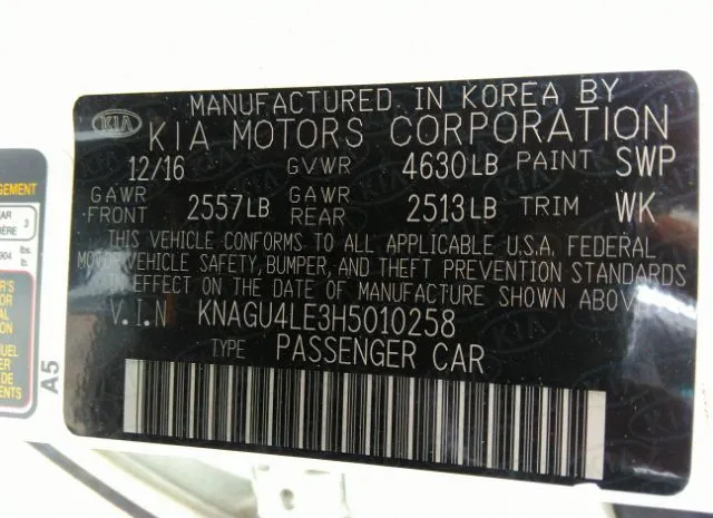 Photo 8 VIN: KNAGU4LE3H5010258 - KIA OPTIMA HYBRID 