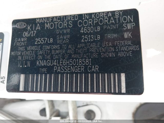 Photo 8 VIN: KNAGU4LE6H5018581 - KIA OPTIMA HYBRID 