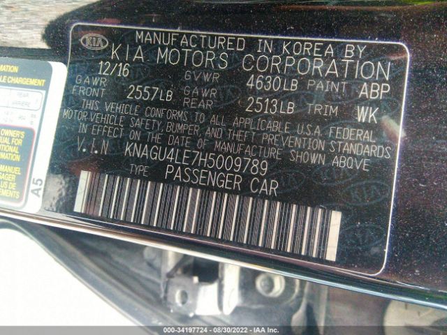 Photo 8 VIN: KNAGU4LE7H5009789 - KIA OPTIMA HYBRID 