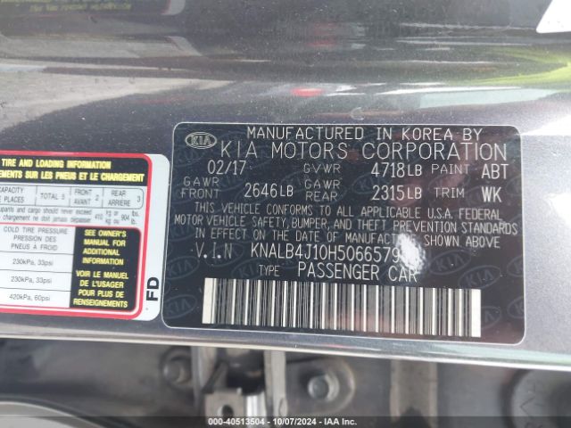 Photo 8 VIN: KNALB4J10H5066579 - KIA CADENZA 