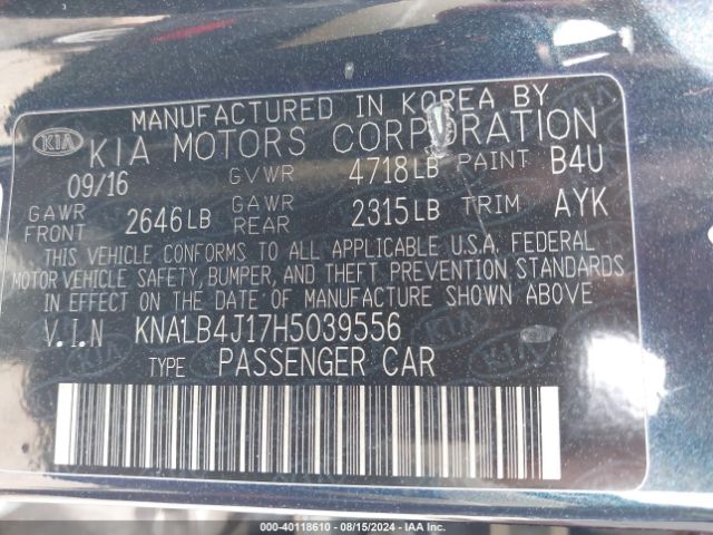 Photo 8 VIN: KNALB4J17H5039556 - KIA CADENZA 