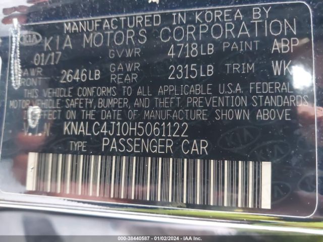 Photo 8 VIN: KNALC4J10H5061122 - KIA CADENZA 