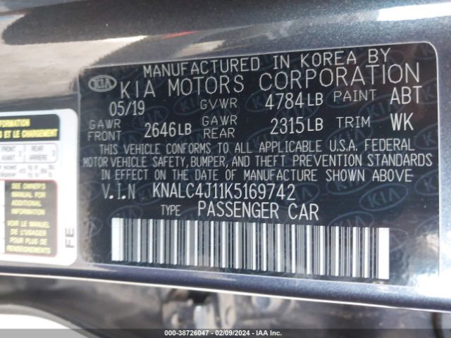 Photo 8 VIN: KNALC4J11K5169742 - KIA CADENZA 