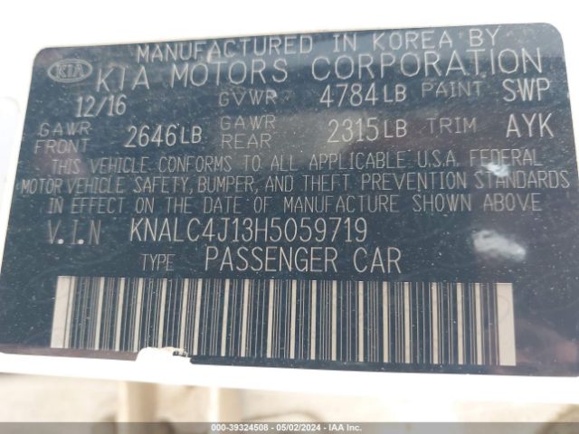 Photo 8 VIN: KNALC4J13H5059719 - KIA CADENZA 