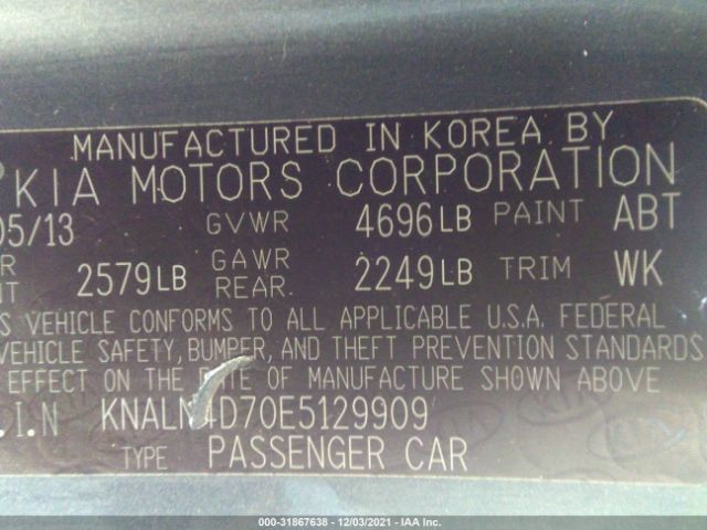 Photo 8 VIN: KNALN4D70E5129909 - KIA CADENZA 