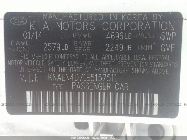 Photo 8 VIN: KNALN4D71E5157511 - KIA CADENZA 