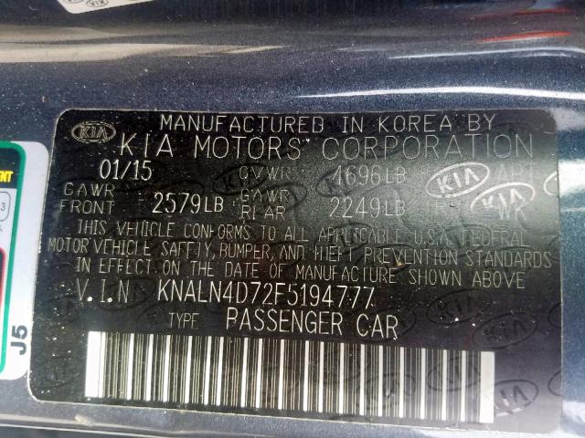 Photo 9 VIN: KNALN4D72F5194777 - KIA CADENZA PR 