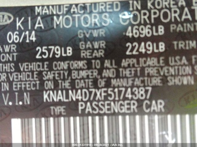 Photo 8 VIN: KNALN4D7XF5174387 - KIA CADENZA 