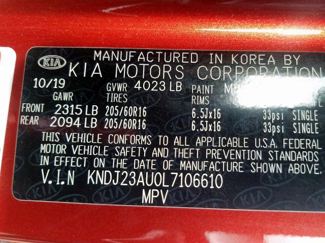 Photo 9 VIN: KNDJ23AU0L7106610 - KIA SOUL LX 