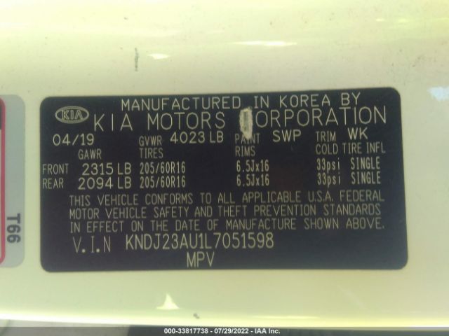 Photo 8 VIN: KNDJ23AU1L7051598 - KIA SOUL 