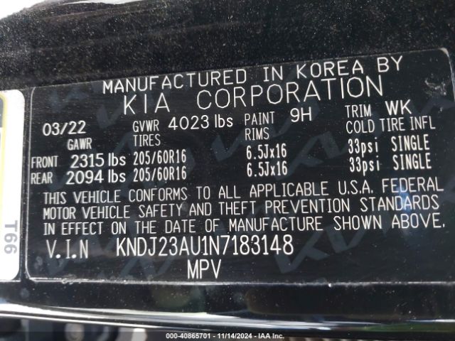 Photo 8 VIN: KNDJ23AU1N7183148 - KIA SOUL 