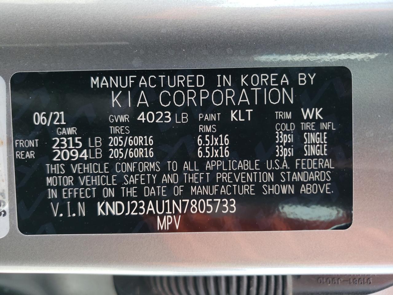 Photo 11 VIN: KNDJ23AU1N7805733 - KIA SOUL 