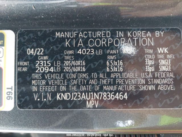 Photo 8 VIN: KNDJ23AU1N7836464 - KIA SOUL 