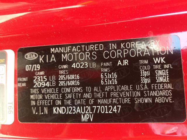 Photo 9 VIN: KNDJ23AU2L7701247 - KIA SOUL LX 