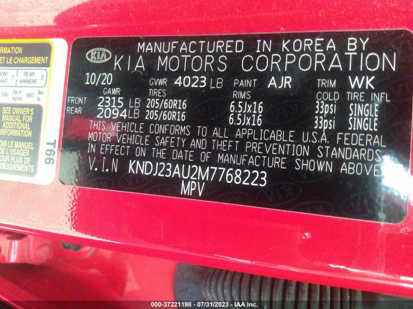 Photo 8 VIN: KNDJ23AU2M7768223 - KIA SOUL 