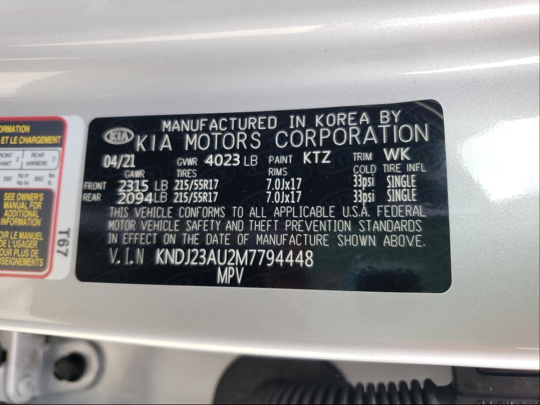 Photo 9 VIN: KNDJ23AU2M7794448 - KIA SOUL LX 