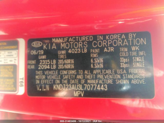 Photo 8 VIN: KNDJ23AU3L7077443 - KIA SOUL 