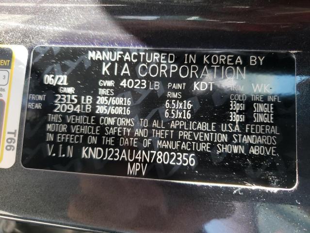 Photo 12 VIN: KNDJ23AU4N7802356 - KIA SOUL LX 