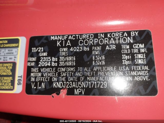 Photo 8 VIN: KNDJ23AU5N7171729 - KIA SOUL 