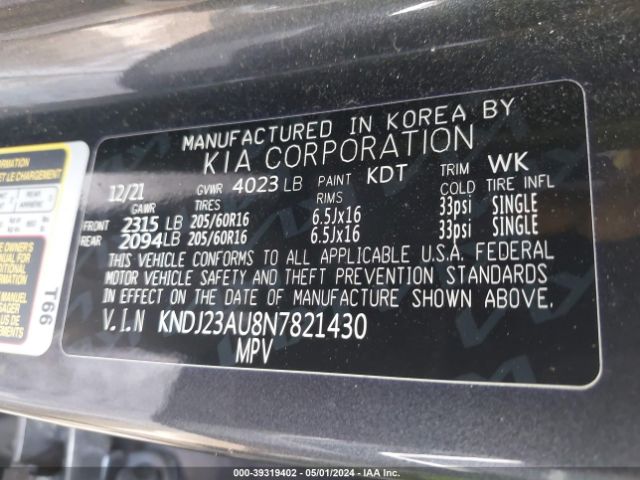 Photo 8 VIN: KNDJ23AU8N7821430 - KIA SOUL 