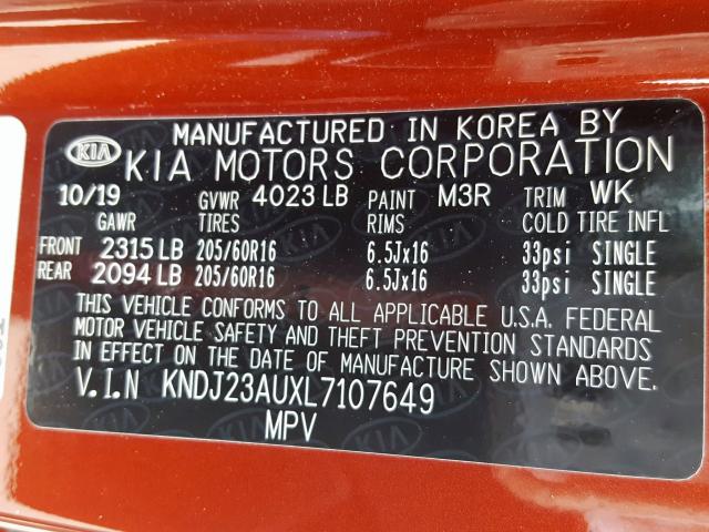 Photo 9 VIN: KNDJ23AUXL7107649 - KIA SOUL LX 