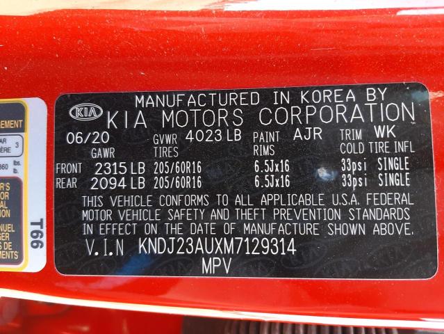 Photo 9 VIN: KNDJ23AUXM7129314 - KIA SOUL LX 