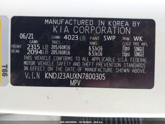 Photo 8 VIN: KNDJ23AUXN7800305 - KIA SOUL 