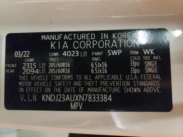 Photo 13 VIN: KNDJ23AUXN7833384 - KIA SOUL LX 