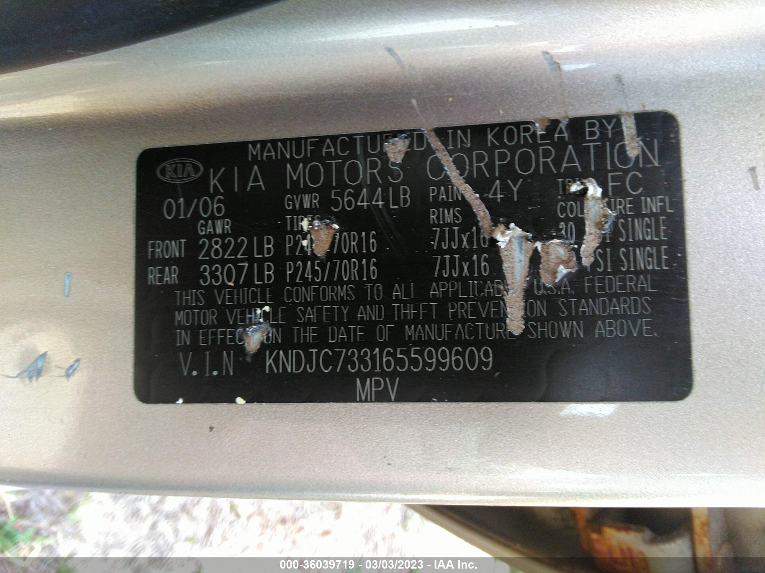 Photo 8 VIN: KNDJC733165599609 - KIA SORENTO 