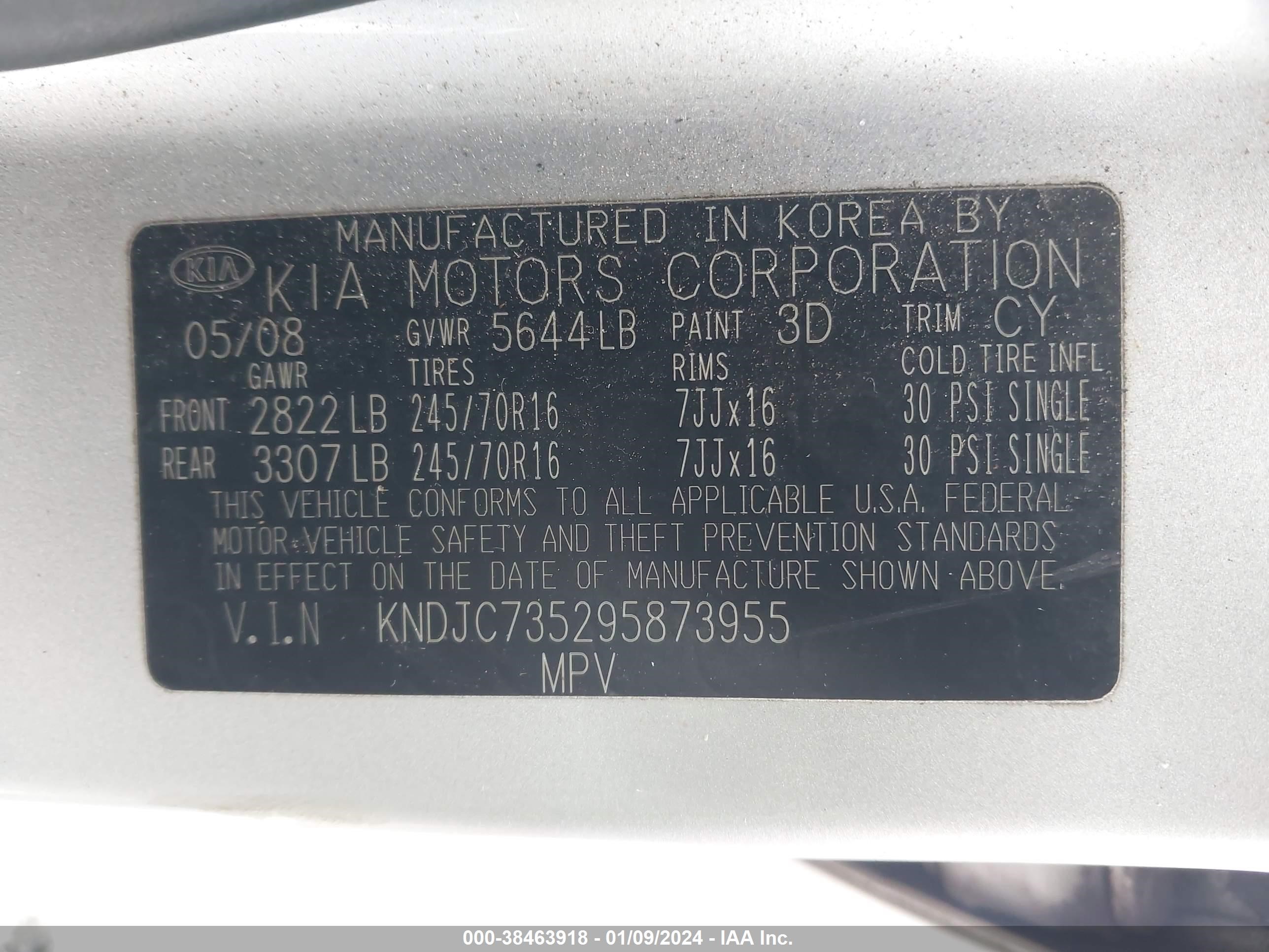 Photo 8 VIN: KNDJC735295873955 - KIA SORENTO 