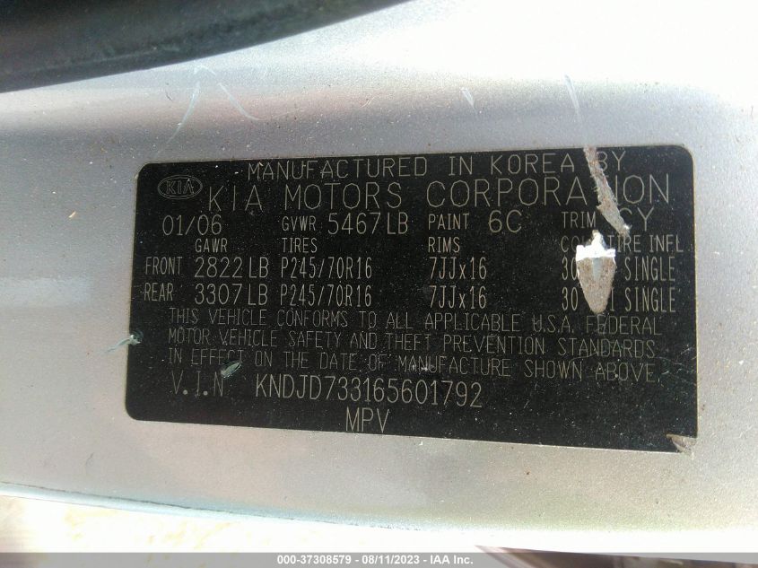 Photo 8 VIN: KNDJD733165601792 - KIA SORENTO 