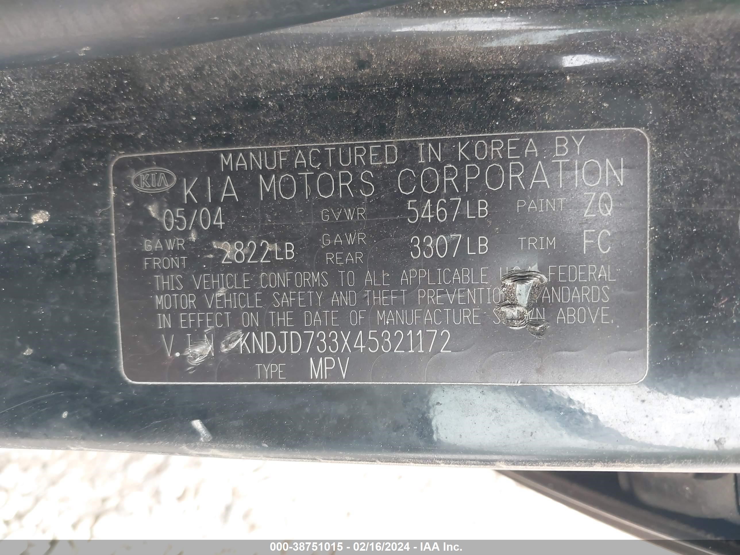 Photo 8 VIN: KNDJD733X45321172 - KIA SORENTO 