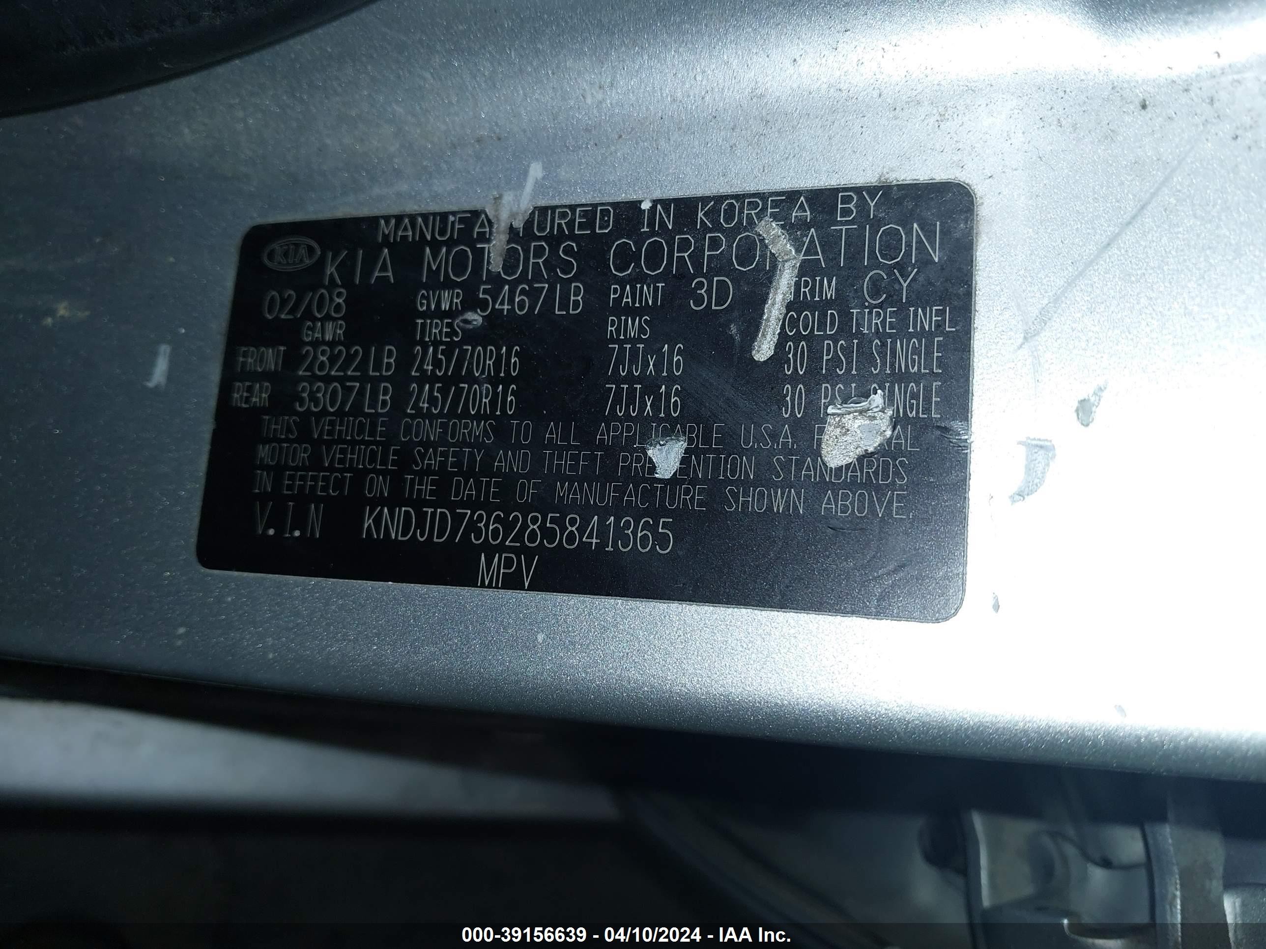 Photo 8 VIN: KNDJD736285841365 - KIA SORENTO 