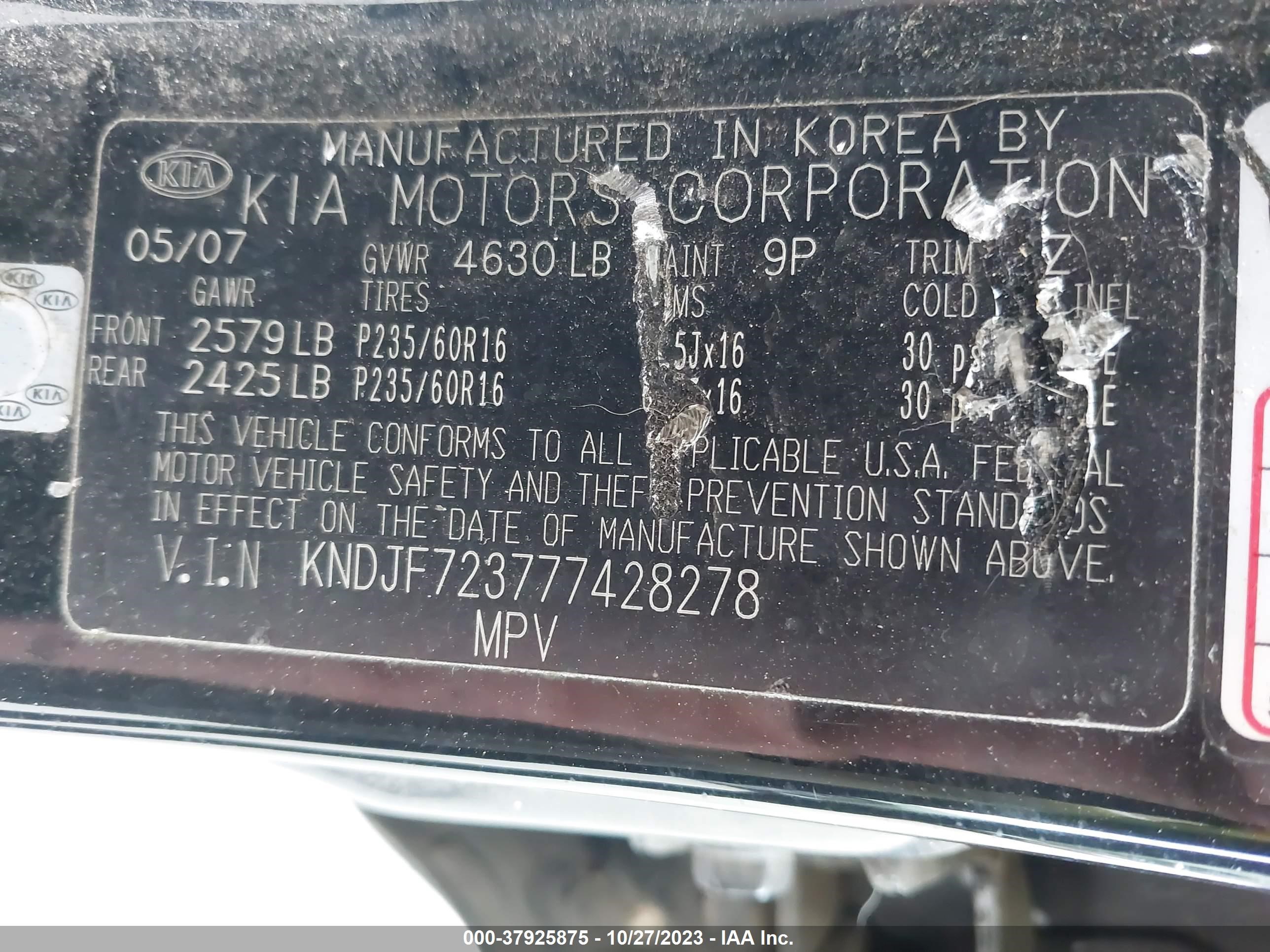 Photo 8 VIN: KNDJF723777428278 - KIA SPORTAGE 