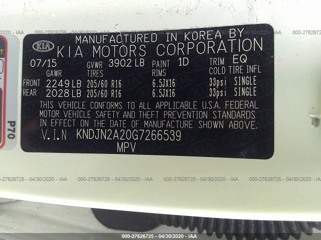 Photo 8 VIN: KNDJN2A20G7266539 - KIA SOUL 