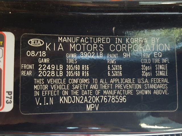 Photo 9 VIN: KNDJN2A20K7678596 - KIA SOUL 