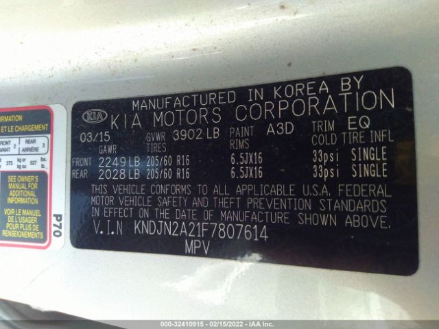 Photo 8 VIN: KNDJN2A21F7807614 - KIA SOUL 