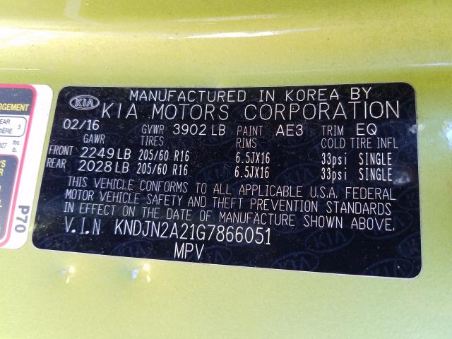 Photo 9 VIN: KNDJN2A21G7866051 - KIA SOUL 