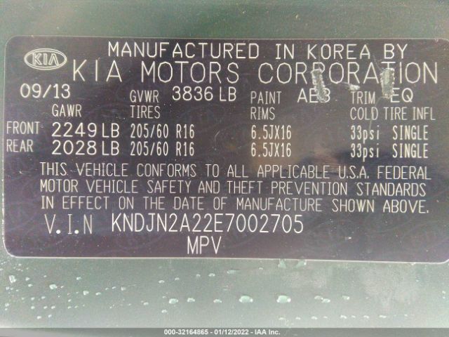 Photo 8 VIN: KNDJN2A22E7002705 - KIA SOUL 